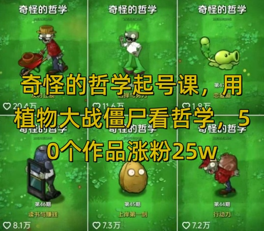 奇怪的哲学起号课，用植物大战僵尸看哲学，50个作品涨粉25w，暴力撸收益，全平台均可发布-HEIXMI（中国站）