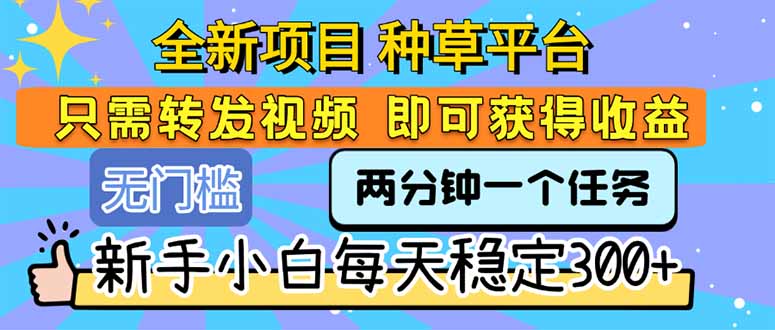 全新项目 种草平台 只需要转发任务视频 即可获得收益 新手小白每天300+-HEIXMI（中国站）