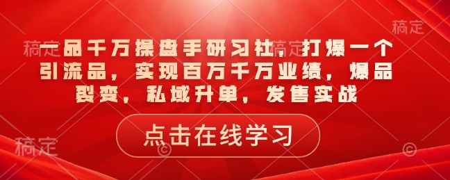 一品千万操盘手研习社，打爆一个引流品，实现百万千万业绩，爆品裂变，私域升单，发售实战-HEIXMI（中国站）