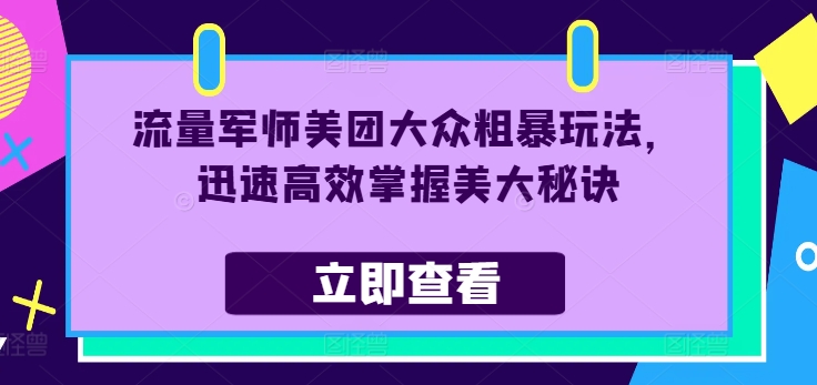 流量军师美团大众粗暴玩法，迅速高效掌握美大秘诀-HEIXMI（中国站）