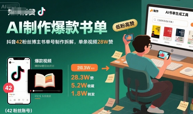 AI制作爆款书单，抖音42粉丝博主书单号制作拆解，单条视频28W赞-HEIXMI（中国站）