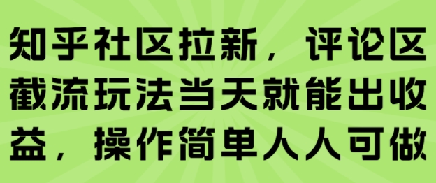 知乎社区拉新，评论区截流玩法当天就能出收益，操作简单人人可做-HEIXMI（中国站）