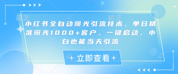 小红书全自动曝光引流技术，单日精准曝光1000+客户，一键启动，小白也能当天引流【揭秘】-HEIXMI（中国站）