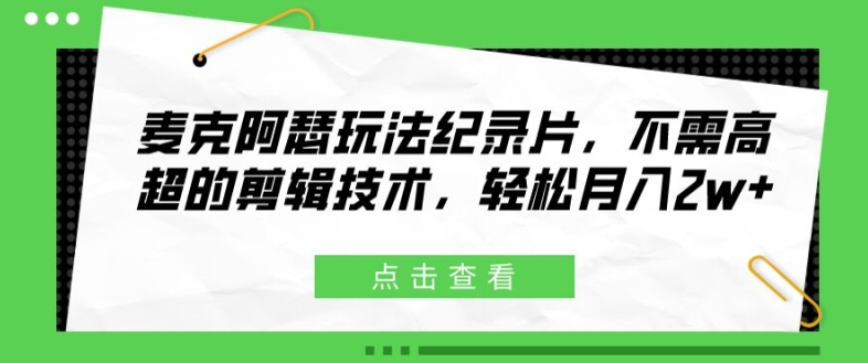 麦克阿瑟玩法纪录片，不需高超的剪辑技术，轻松月入2w+【揭秘】-HEIXMI（中国站）