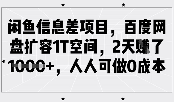 闲鱼信息差项目，百度网盘扩容1T空间，2天收益1k+，人人可做0成本-HEIXMI（中国站）