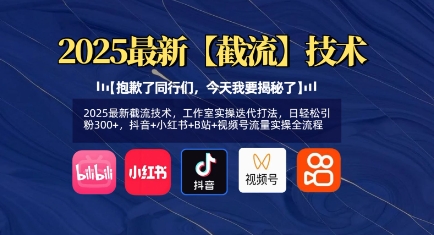 2025最新截流技术，工作室实操迭代打法，日轻松引粉300+，抖音+小红书+B站+视频号流量实操全流程-HEIXMI（中国站）