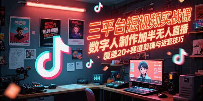 三平台短视频实战课，数字人制作加半无人直播，覆盖20+赛道剪辑与运营技巧-HEIXMI（中国站）