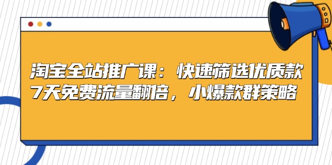 淘宝全站推广课：快速筛选优质款，7天免费流量翻倍，小爆款群策略-HEIXMI（中国站）