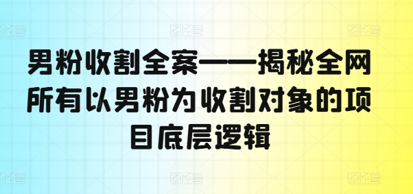 男粉收割全案——揭秘全网所有以男粉为收割对象的项目底层逻辑-HEIXMI（中国站）