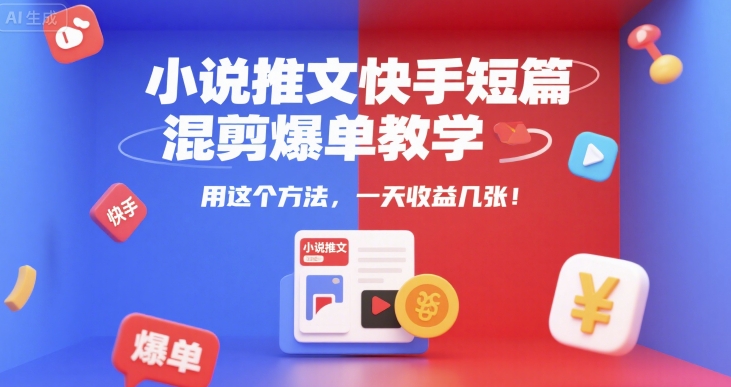 小说推文快手短篇混剪爆单教学，用这个方法，一天收益几张-HEIXMI（中国站）