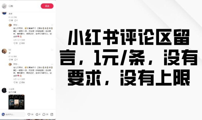 小红书评论区留言，1元条，没有要求，没有上限-HEIXMI（中国站）