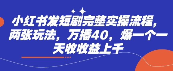 小红书发短剧完整实操流程，两张玩法，万播40，爆一个一天收收益上千-HEIXMI（中国站）