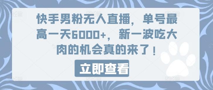 快手男粉无人直播，单号最高一天6000+，新一波吃大肉的机会真的来了-HEIXMI（中国站）