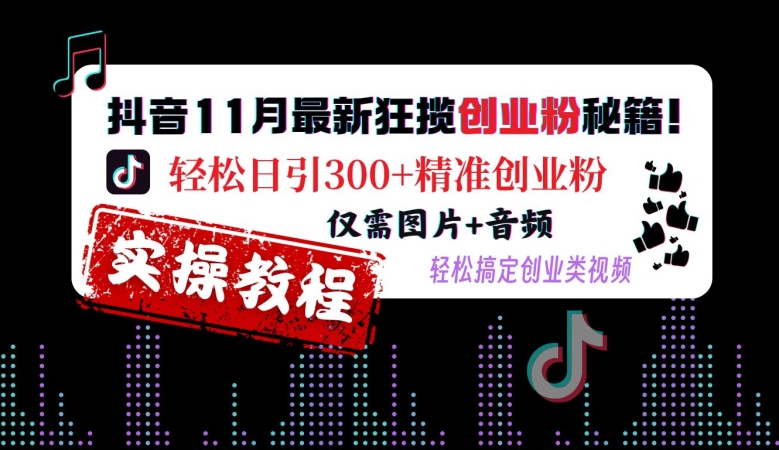 抖音11月最新狂揽创业粉秘籍，轻松日引300+精准创业粉，仅需图片+音频，轻松搞定创业类视频-HEIXMI（中国站）