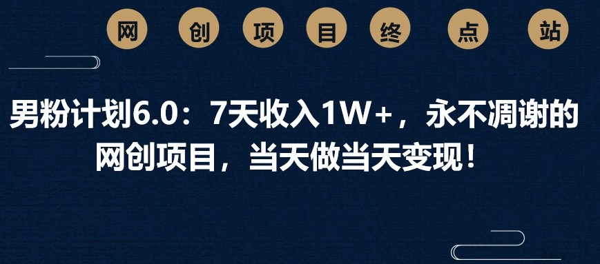 男粉计划6.0：7天收入1W+，永不凋谢的网创项目，当天做当天变现！-HEIXMI（中国站）