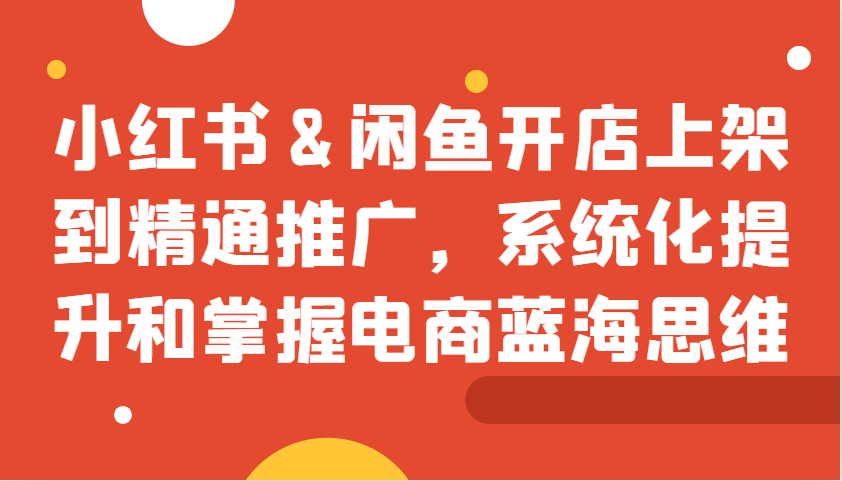 小红书&闲鱼开店上架到精通推广，系统化提升和掌握电商蓝海思维-HEIXMI（中国站）