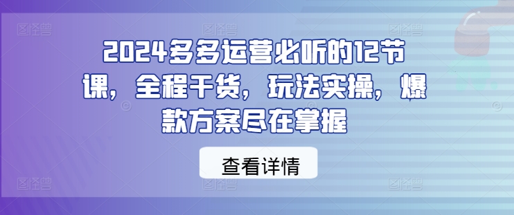 2024多多运营必听的12节课，全程干货，玩法实操，爆款方案尽在掌握-HEIXMI（中国站）