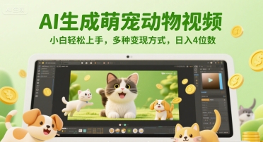 AI生成萌宠动物视频，小白轻松上手，多种变现方式，日入4位数 - HEIXMI（中国站）-HEIXMI（中国站）