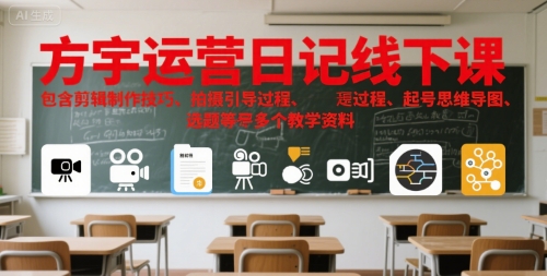方宇运营日记线下课，包含剪辑制作技巧、拍摄引导过程、起号思维导图、选题等多个教学资料-HEIXMI（中国站）