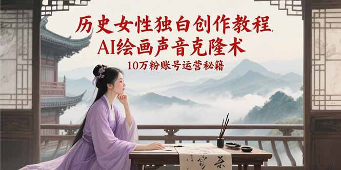 历史女性独白创作教程，AI绘画声音克隆术，10万粉账号运营秘籍-HEIXMI（中国站）