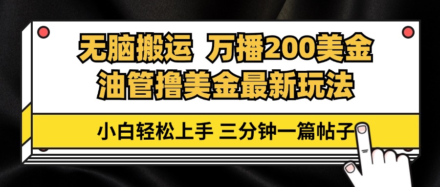 油管无脑搬运撸美金玩法教学，万播200刀，三分钟一篇帖子，小白轻松上手-HEIXMI（中国站）