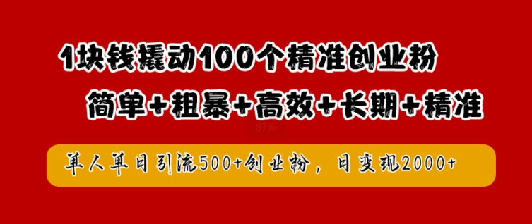 1块钱撬动100个精准创业粉，简单粗暴高效长期精准，单人单日引流500+创业粉，日变现2k【揭秘】-HEIXMI（中国站）