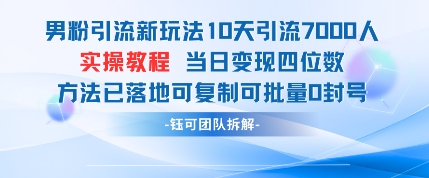 男粉引流新玩法10天引流7000人当日变现四位数可复制可批量0封号-HEIXMI（中国站）