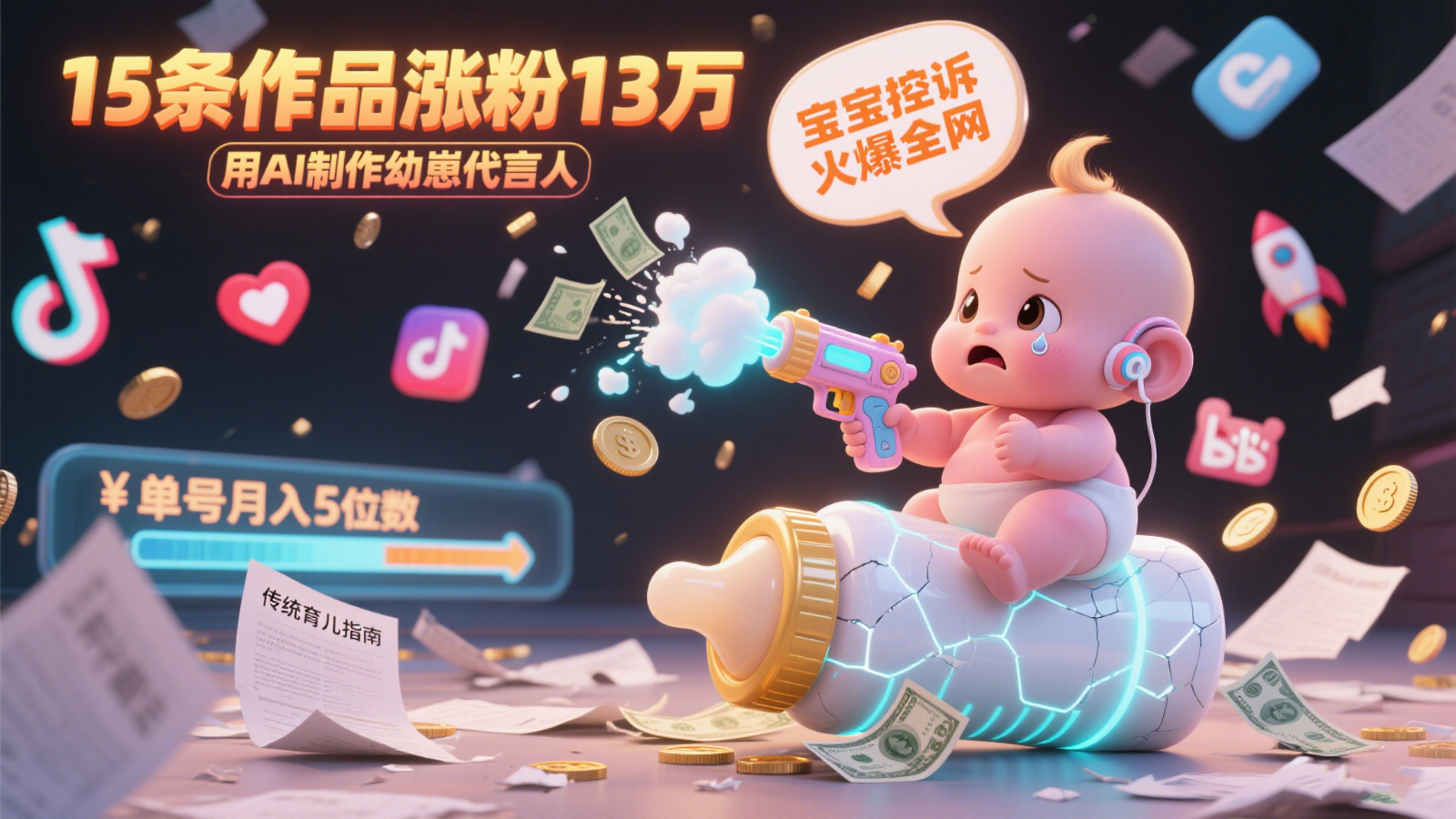 用AI制作幼崽代言人，宝宝的控诉火爆全网，15条作品涨粉13万，单号月入5位数实操教程 - HEIXMI（中国站）-HEIXMI（中国站）