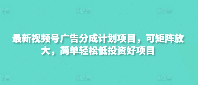 最新视频号广告分成计划项目，可矩阵放大，简单轻松低投资好项目-HEIXMI（中国站）