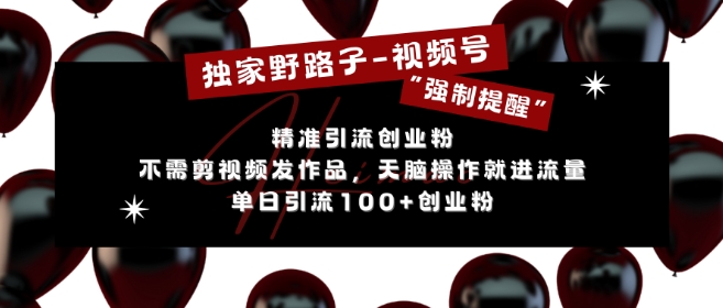 独家野路子利用视频号“强制提醒”，不需剪视频发作品，无脑操作就进流量，单日引流100+创业粉-HEIXMI（中国站）
