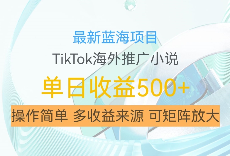 最新蓝海项目，利用tiktok海外推广小说赚钱佣金，简单易学，日入500+，可矩阵放大【揭秘】-HEIXMI（中国站）