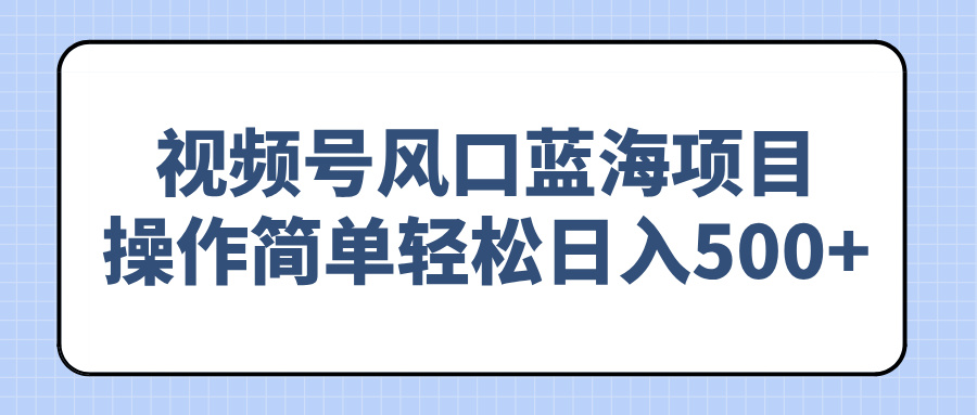 视频号风口蓝海项目，操作简单轻松日入500+-HEIXMI（中国站）