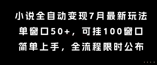 小说全自动变现7月玩法，单窗口50+，可挂100窗口，简单上手，全流程限时公布【揭秘】-HEIXMI（中国站）