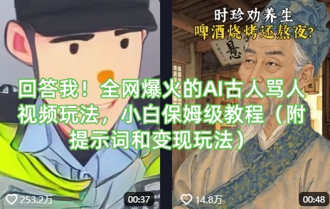 回答我！全网爆火的AI古人骂人视频玩法，小白保姆级教程(附提示词和变现玩法)-HEIXMI（中国站）