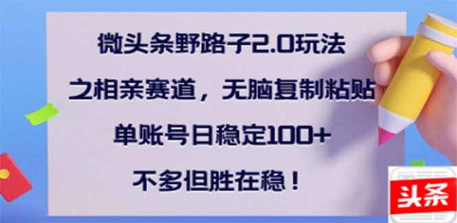 微头条野路子2.0玩法之相亲赛道，无脑搬砖复制粘贴，单账号日稳定300+…-HEIXMI（中国站）