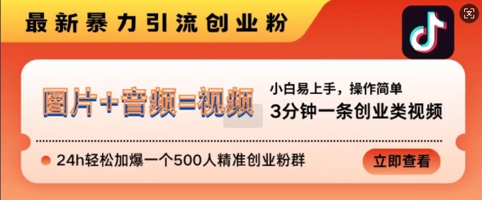 抖音最新暴力引流创业粉，3分钟一条创业类视频，24h轻松加爆一个500人精准创业粉群【揭秘】-HEIXMI（中国站）
