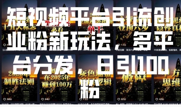 短视频平台引流创业粉新玩法，多平台分发，日引100粉-HEIXMI（中国站）