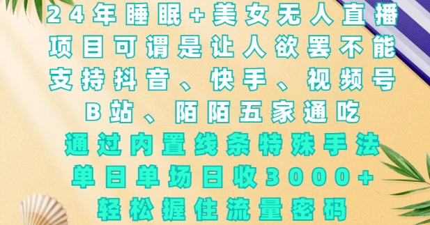 2024年睡眠+美女无人直播，通过内置线条特殊手法，单场日收3k+，轻松握住流量密码【揭秘】-HEIXMI（中国站）