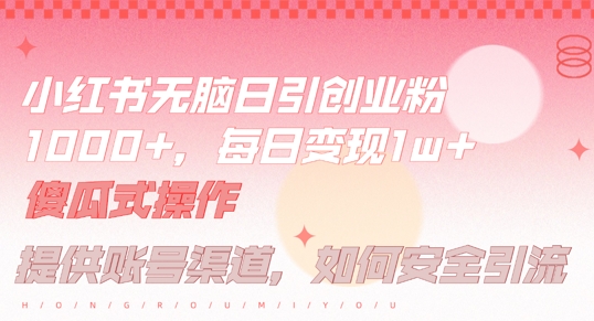 小红书无脑每日引流创业粉500+，小白每天只花半小时，躺赚长尾收益【揭秘】-HEIXMI（中国站）