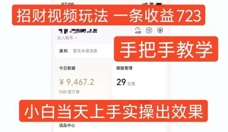 招财视频玩法，一条视频收益723，手把手教学，小白当天可上手-HEIXMI（中国站）