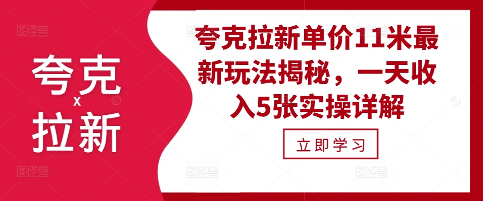 夸克拉新单价11米最新玩法揭秘，一天收入5张实操详解-HEIXMI（中国站）