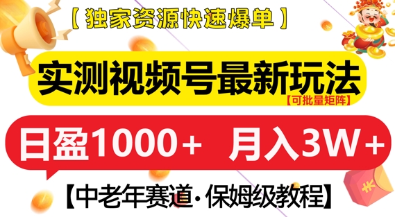 实测视频号最新玩法，中老年赛道，独家资源，月入过W+【揭秘】-HEIXMI（中国站）