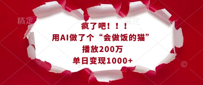 疯了吧！用AI做了个“会做饭的猫”，播放200万，单日变现1k-HEIXMI（中国站）