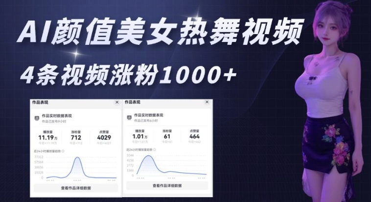 AI颜值美女热舞视频，4条视频涨粉1000+，实测6分钟一条-HEIXMI（中国站）