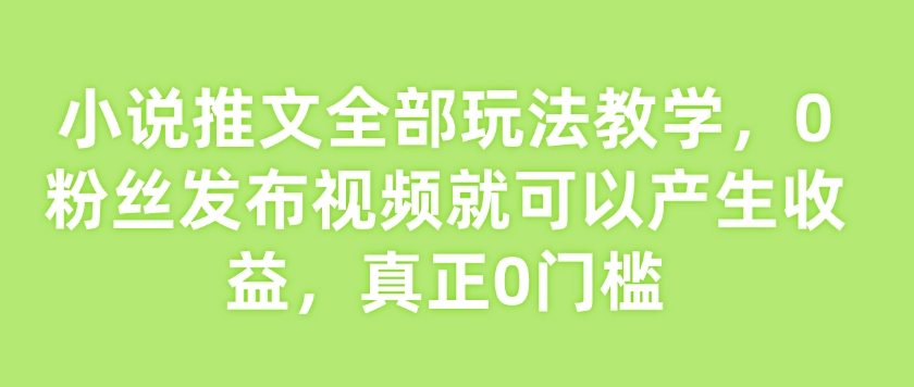 小说推文全部玩法教学，0粉丝发布视频就可以产生收益，真正0门槛-HEIXMI（中国站）