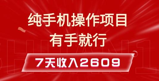 纯手机操作的小项目，有手就能做，7天收入2609+实操教程【揭秘】-HEIXMI（中国站）
