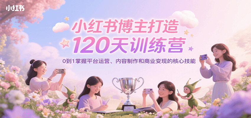小红书博主打造120天训练营，0到1掌握平台运营、内容制作和商业变现-HEIXMI（中国站）
