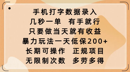 手机打字数据录入，几秒一单，有手就行，只要做当天就有收益，暴力玩法一天低保2张-HEIXMI（中国站）