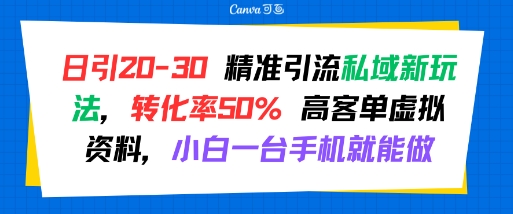 日引 20-30 精准引流私域新玩法，转化率50% 高客单虚拟资料，小白一台手机就能做-HEIXMI（中国站）