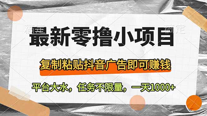 最新零撸小项目，复制粘贴抖音广告即可赚钱，平台大水，任务不限量，一…-HEIXMI（中国站）
